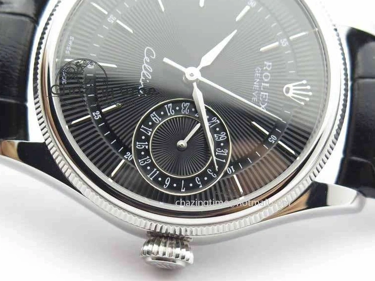 1223 Cellini Date VF Best Edition SS Black Dial Stick Markers On Black Leather Strap A Lightweight 3725